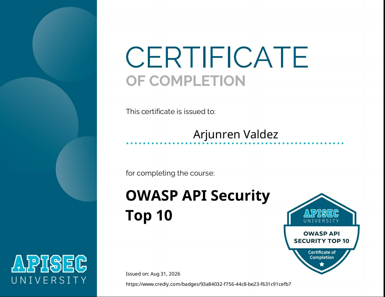 OWASP API Security Top 10 certificate
