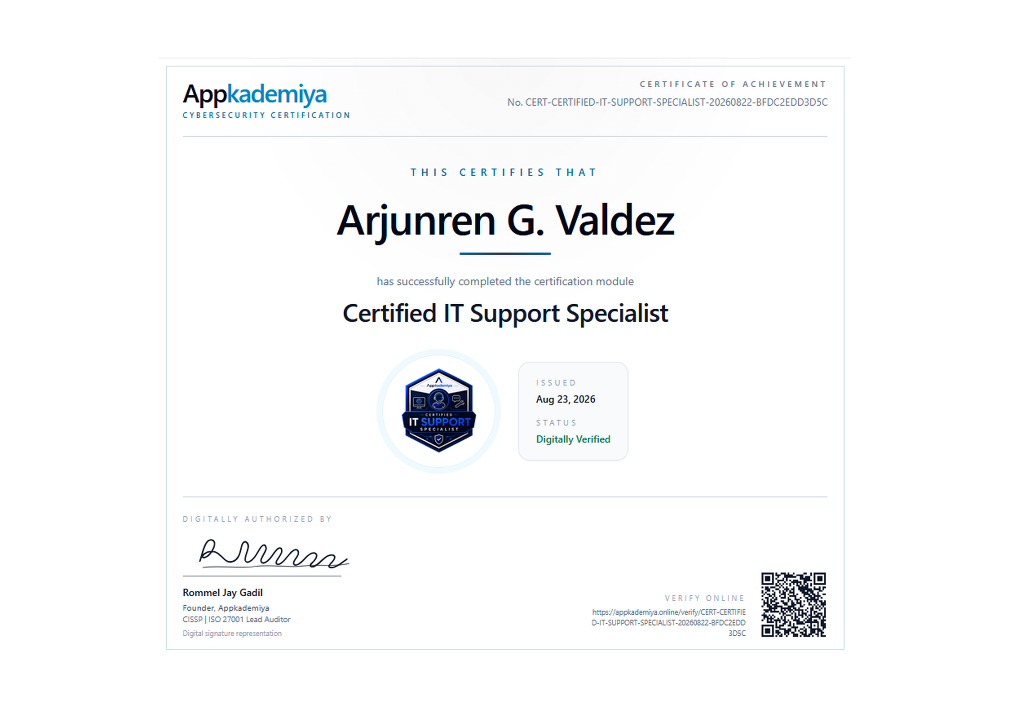 Certified IT Support Specialist certificate