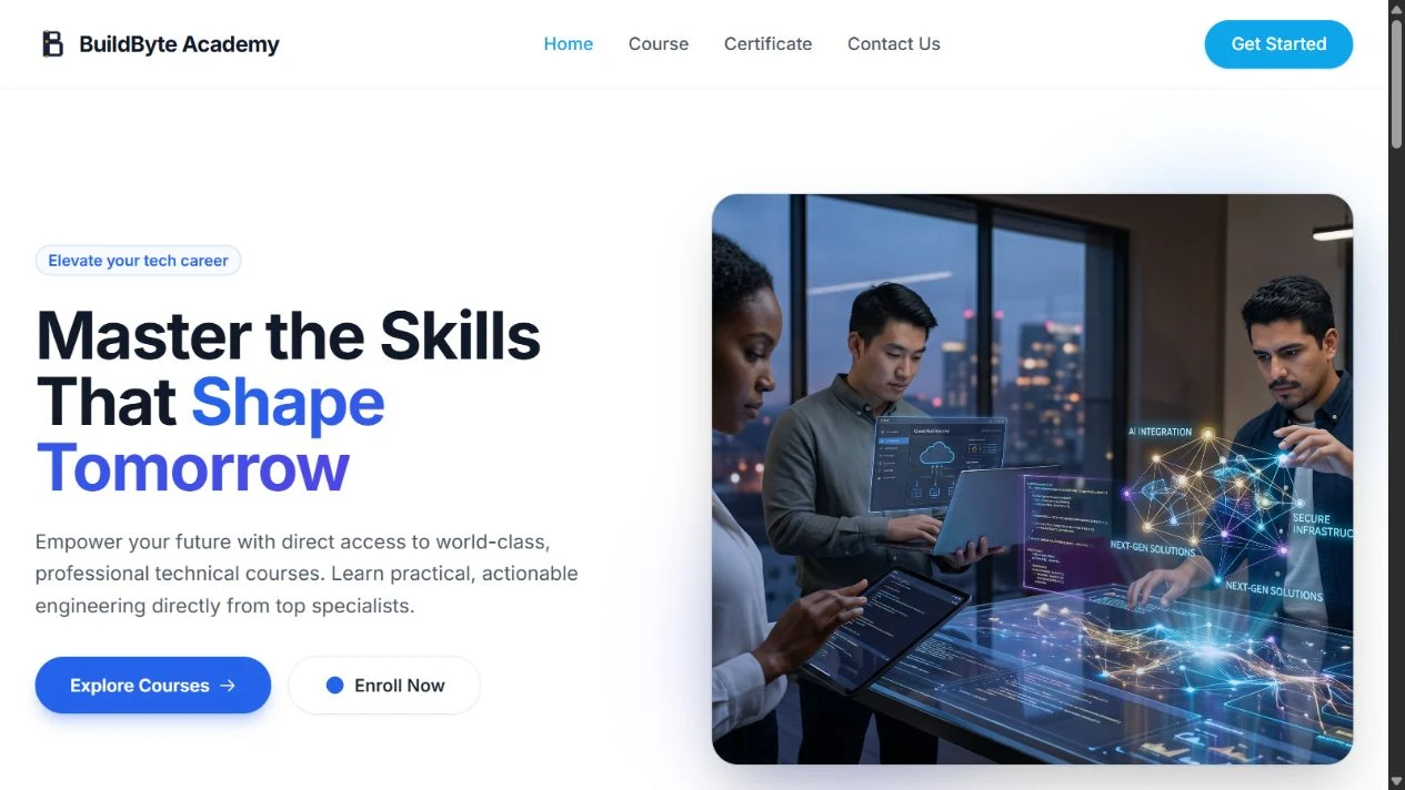 BuildByte Academy website: Master the Skills That Shape Tomorrow